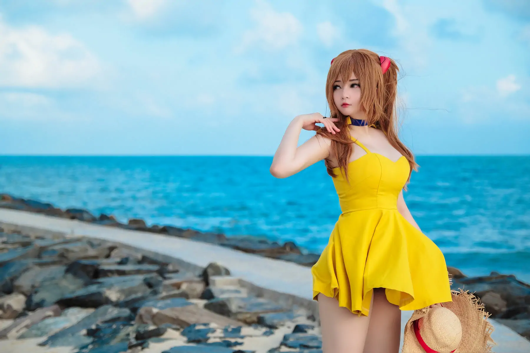 Coser小姐姐Potato Godzilla - Asuka Yellow Dress 