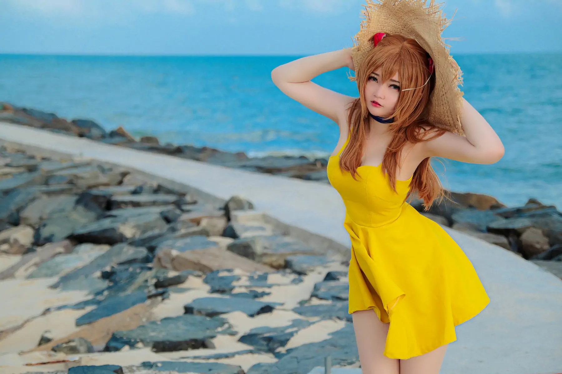 Coser小姐姐Potato Godzilla - Asuka Yellow Dress 
